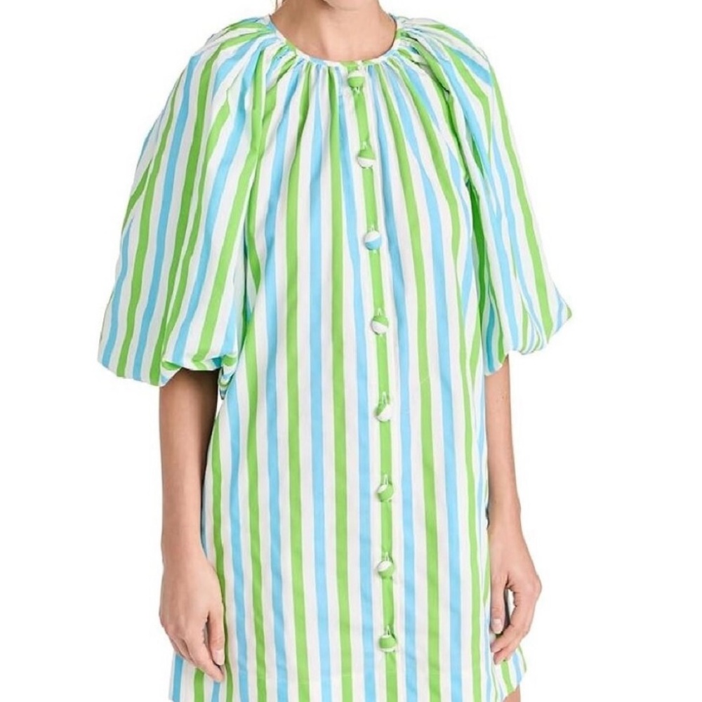 RHODE Green and Blue Striped Mini Dress
